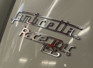 Lambretta Race-Tour badge, RT195, polished stainless steel, MB