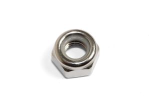 Nut nyloc 8mm, Lambretta original looking wheel nut with White nylon insert, stainless steel, MB