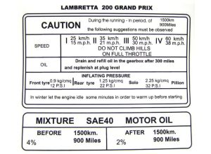 Lambretta Sticker 'Running in' Gp200