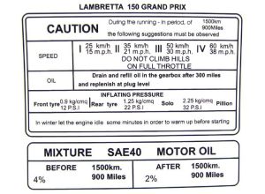 Lambretta Sticker, running in, Gp150