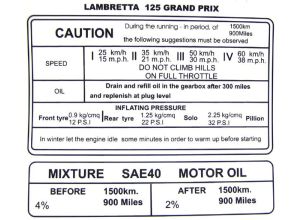 Lambretta Sticker, running in, Gp125
