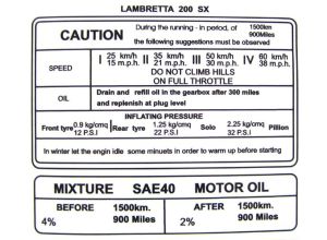 Lambretta Sticker, running in, Sx200