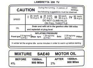 Lambretta Sticker, running in, Tv200