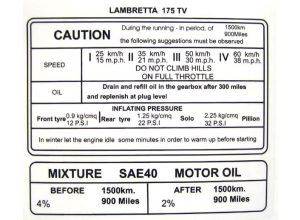 Lambretta Sticker, running in, Tv175