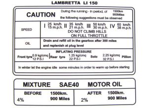 Lambretta Sticker 'Running in' Li150