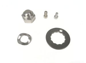 Lambretta Rear hub nut lockwasher kit (dome nut, lockwasher one hole type, screws) stainless steel, MB