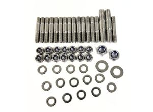 Lambretta Crankcase side fastener kit, nyloc nut and washers, standard length studs, stainless steel, MB