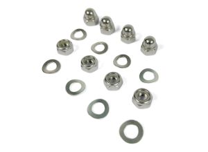 Lambretta Wheel rim fastener kit, original looking nylon and dome nuts, per wheel, stainless steel, MB