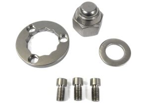 Lambretta Rear hub nut lockwasher kit (dome nut, lockwasher 3 hole type with 3 x 7mm allen screws) stainless steel, MB