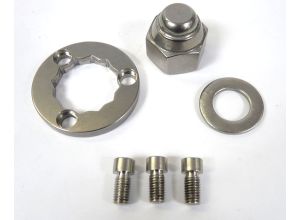 Lambretta Rear hub nut lockwasher kit (dome nut, lockwasher 3 hole type with 3 x 7mm allen screws) stainless steel, MB