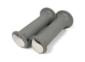 Lambretta Headset (handlebar) grips, TZR type with large flat bar ends, pair, stainless steel, Grey, S3, MB