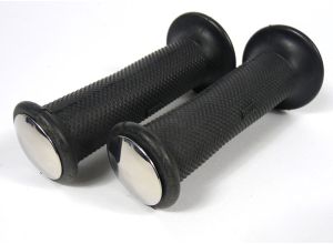 Lambretta Headset (handlebar) grips, TZR type with large flat bar ends, pair, stainless steel, Black, S3, MB