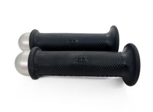 Lambretta Headset (handlebar) grips, TZR type with Silver bar ends, pair, Black, S3, MB