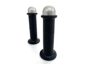 Lambretta Headset (handlebar) grips, TZR type with Silver bar ends, pair, Black, S3, MB