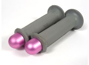 Lambretta Headset (handlebar) grips, TZR type with Pink bar ends, pair, Grey, S3, MB
