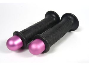 Lambretta Headset (handlebar) grips, TZR type with Pink bar ends, pair, Black, S3, MB