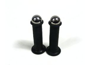 Lambretta Headset (handlebar) grips, TZR type with large heavy round bar ends, stainless steel, pair, Black, S3, MB