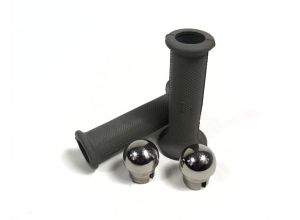 Lambretta Headset (handlebar) grips, TZR type with large heavy round bar ends, stainless steel, pair, Grey, S3, MB