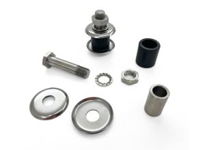 Lambretta Fork link overhaul kit (bolts, nuts, washers, bushes and caps) pair, stainless steel, Race-Tour MB