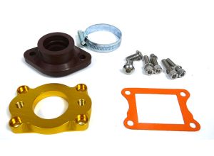 Inlet manifold, Lambretta large block, Shorty 6 petal reed valve adaptor plate with flange rubber, PHBL/TM24, Race-Tour MB