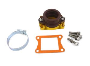 Inlet manifold, Lambretta large block, Shorty 6 petal reed valve adaptor plate with flange rubber, Mikuni TMX35mm/Amal, Race-Tour MB