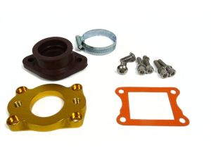 Inlet manifold, Lambretta large block, Shorty 6 petal reed valve adaptor plate with flange rubber, PHBH, Race-Tour MB