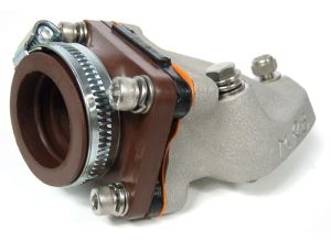 Inlet manifold, Lambretta large block, Shorty 6 petal reed valve assembly flange adaptor type, Dellorto PHBH, Race-Tour MB