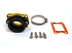 Inlet manifold, Lambretta large block, Shorty 6 petal reed valve adaptor plate with flange rubber, Dellorto VHSB, Race-Tour MB