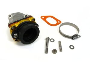 Inlet manifold, Lambretta large block, Shorty 6 petal reed valve assembly flange adaptor type, Dellorto VHSB, Race-Tour MB