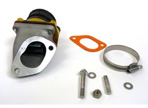 Inlet manifold, Lambretta large block, Shorty 6 petal reed valve assembly flange adaptor type, Dellorto VHSB, Race-Tour MB