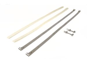 Lambretta Petrol (fuel) tank strap kit (2 straps, 2 trunnions, felt bands) pair, stainless steel, 640mm, S1, MB