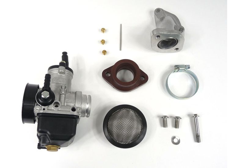 Dellorto Carburettor kit, Lambretta Large block, 28mm PHBH with tea strainer filter and flange type inlet manifold, MB