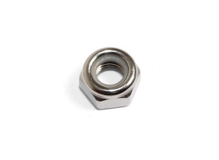 Nut nyloc 8mm, Lambretta original looking wheel nut with White nylon insert, stainless steel, MB