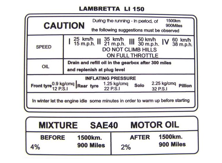 Lambretta Sticker 'Running in' Li150
