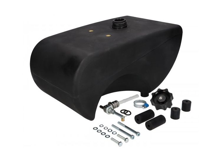 Lambretta Petrol (fuel) tank, 12 litres long range, carb cut out both sides, Black, bgm