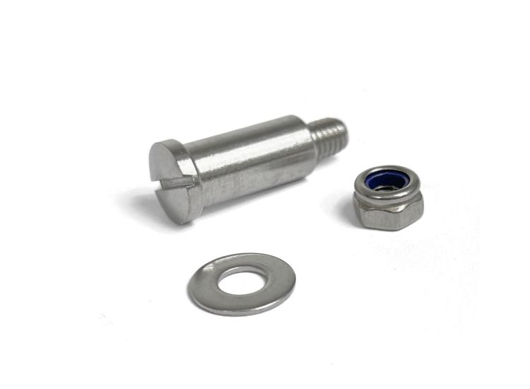 Lambretta Headset (handlebar) lever pivot bolt, 8mm oversize with washer and nyloc nut, stainless steel, MB