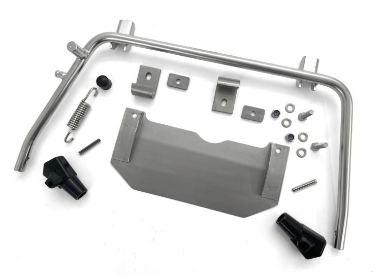 Lambretta stainless stand kit (stand, plate, fasteners, hooks, spring) S3, MB