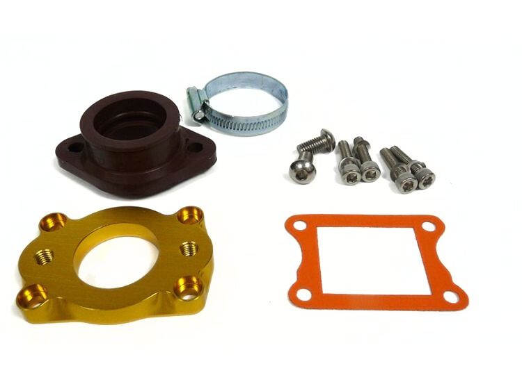 Inlet manifold, Lambretta large block, Shorty 6 petal reed valve adaptor plate with flange rubber, PHBH, Race-Tour MB