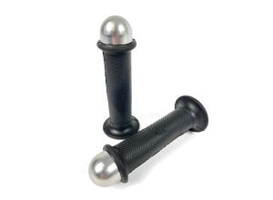 Lambretta Headset (handlebar) grips, TZR type with Silver bar ends, pair, Black, S3, MB