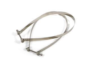 Lambretta Petrol (fuel) tank strap kit (2 straps, 2 trunnions) pair, stainless steel, 616mm, Spanish, MB