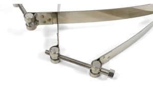 Lambretta Petrol (fuel) tank strap kit (2 straps, 2 trunnions) pair, stainless steel, 616mm, Spanish, MB