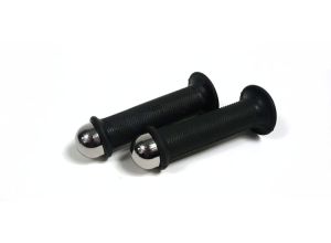 Lambretta Headset (handlebar) grips, TZR type with large heavy round bar ends, stainless steel, pair, Black, S3, MB