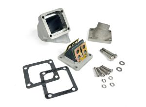 Vespa Reed valve manifold assembly, with alloy carburettor stub, 4 petal, MB