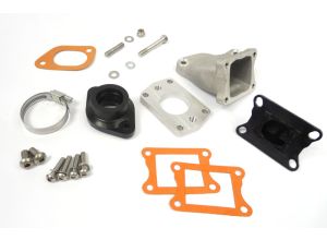 Inlet manifold, Lambretta large block, Shorty 6 petal reed valve assembly flange adaptor type, Dellorto PHBL, Race-Tour MB