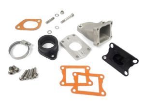 Inlet manifold, Lambretta large block, Shorty  6 petal reed valve assembly flange adaptor type, Mikuni 35mm TMX, Race-Tour MB