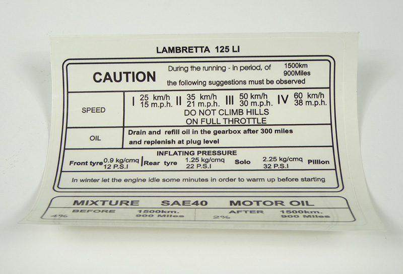 Lambretta Sticker 'Running in' Li125