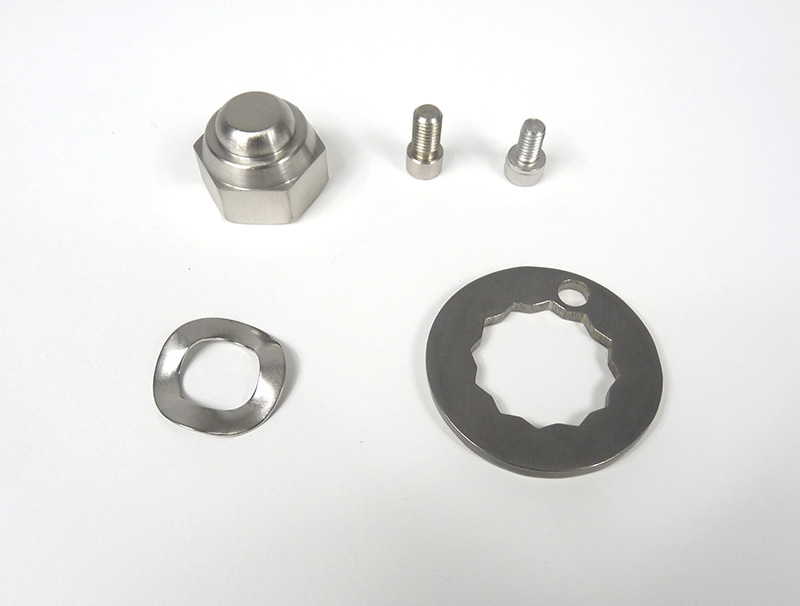 Lambretta Rear hub nut set (kit) one hole type, stainless steel, MB