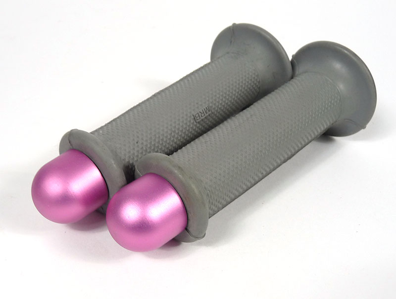 Lambretta Headset (handlebar) grips, Grey, TZR type with Pink bar ends, Series 3, pair, MB