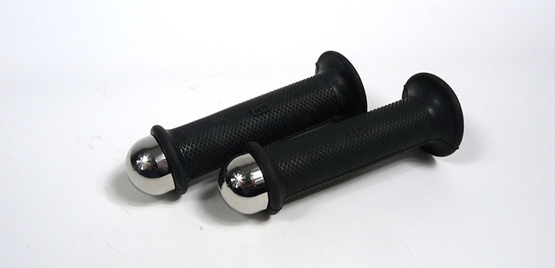 Lambretta Headset (handlebar) grips, Black, TZR type with stainless steel large heavy type round bar end, Series 3, pair, MB
