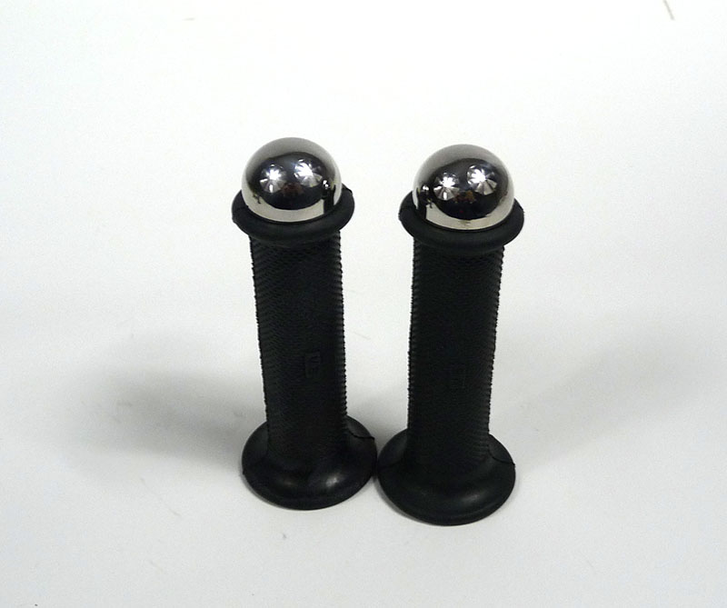 Lambretta Headset (handlebar) grips, Black, TZR type with stainless steel large heavy type round bar end, Series 3, pair, MB